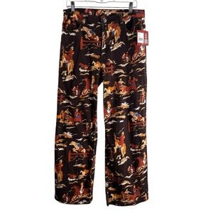 REBA Graphic Cowboy Western Print Wide Leg Pants - Brown Multi NWT $98